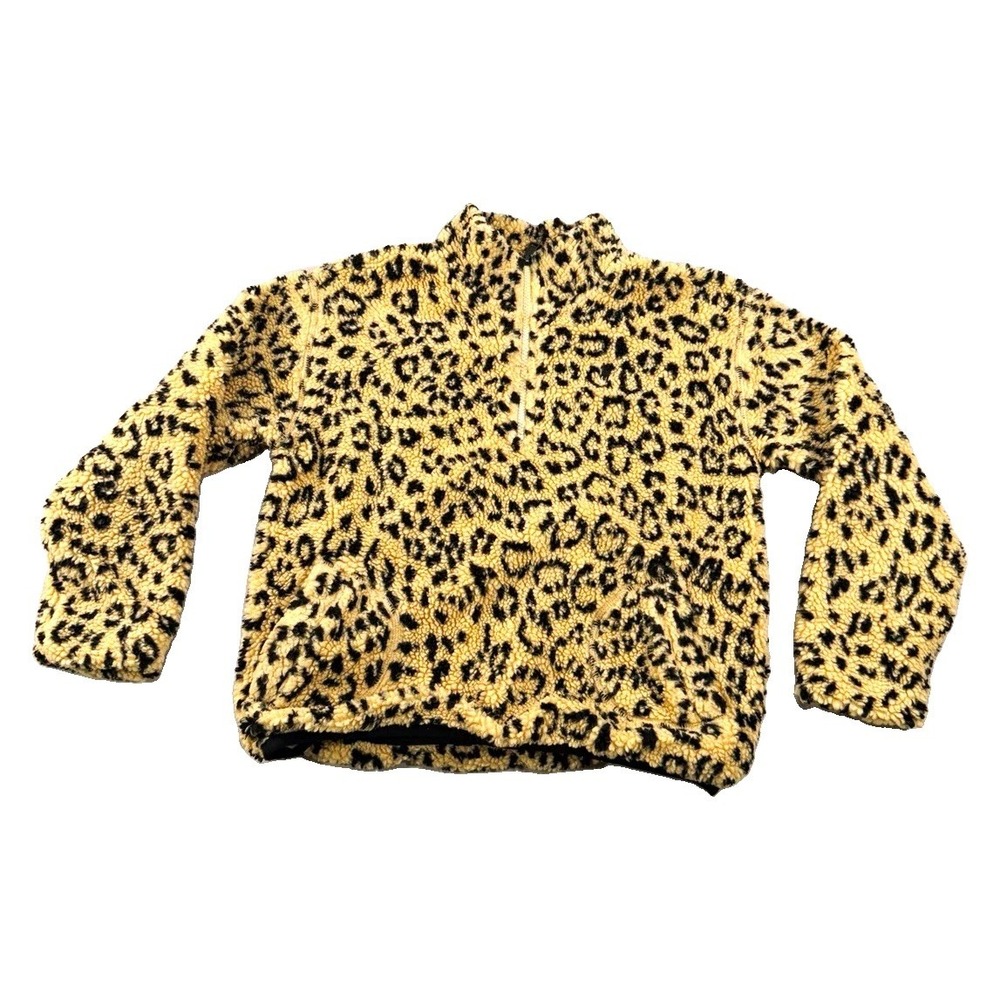 Polo Ralph Lauren Girls L 12-14 Leopard Sherpa Fleece Quarter Zip Pullover